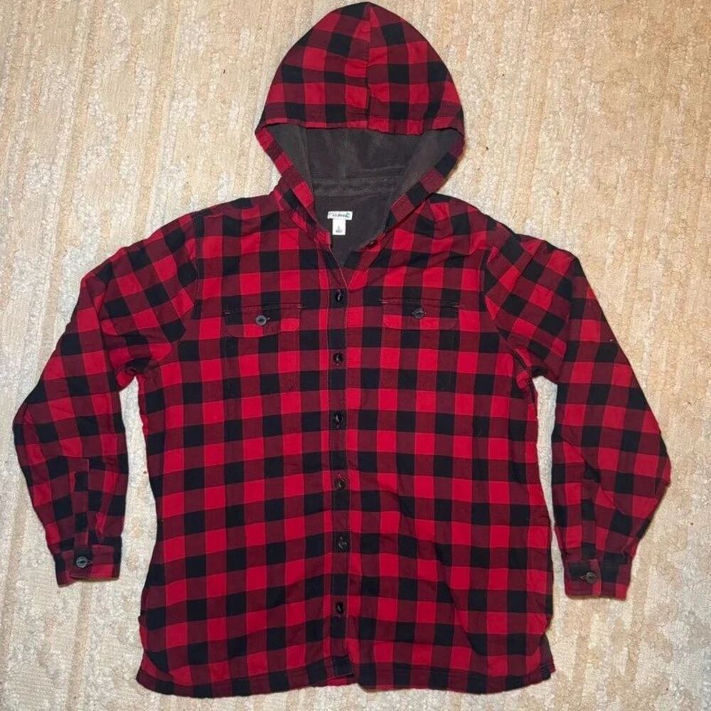 L.L.Bean Buffalo Plaid Hooded Fleece Lined Flannel Shirt Jacket Men’s L
